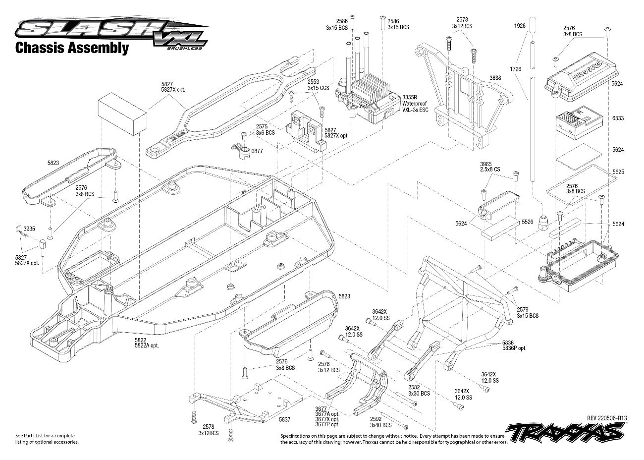 Slash VXL (58076-4) Chassis Assembly Exploded View Slash VXL (58076-4) Chassis Assembly Exploded View